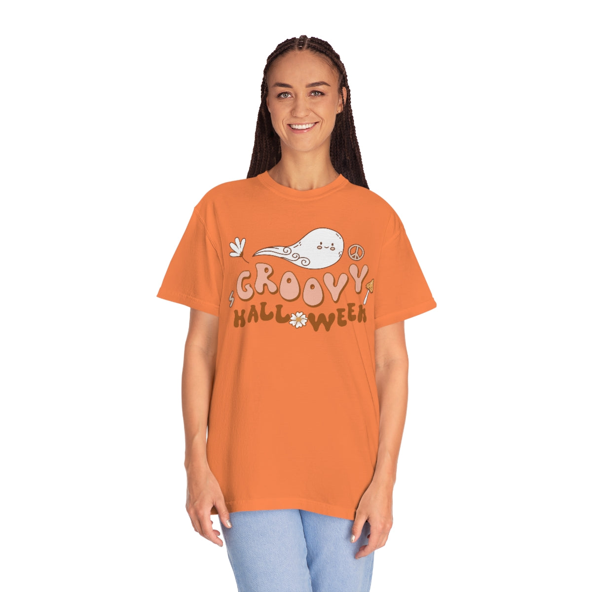 Happy Groovy Halloween Cute Retro Lettering Design, Halloween Tshirt, Funny Tshirt Design on Unisex Garment-Dyed T-shirt